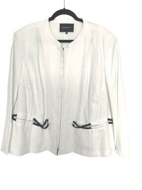 Lafayette 148 New York White Linen Jacket Size 20W With Black Lace-Up Detail